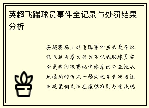 英超飞踹球员事件全记录与处罚结果分析